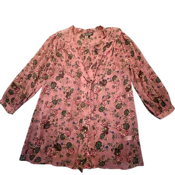 Topshop Pink Floral Oversized Sheer Tunic Blouse Size2/Small - Picture 1 of 10